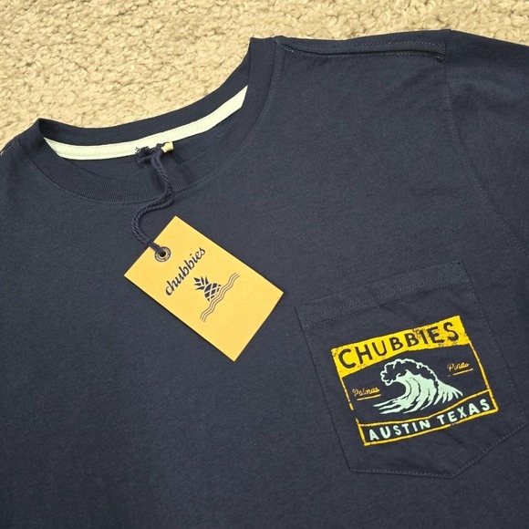 Chubbies The Surf Austin Shirt Men Medium Navy Blue Long Sleeve Pocket Tee - Picture 2 of 10